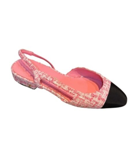 Chanel Woolen Lat Lace Up Sandals Pink For Women