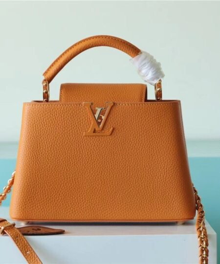 Louis Vuitton Capucines BB Taurillon Jaune Sunbeam For Women, Women’s Handbags, Shoulder And Crossbody Bags 27cm/10.6in LV