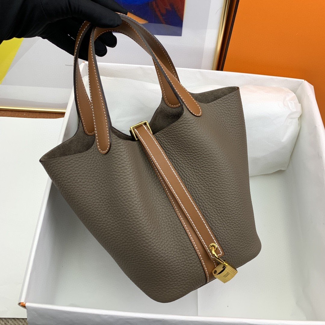 Hermes Picotin Lock 18 Bag Etoupe/Brown With Gold-Toned Hardware For Women, Women’s Handbags 7.1in/18cm - Image 8