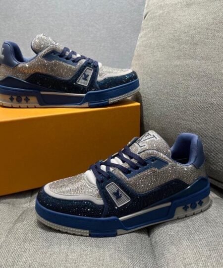 Louis Vuittion LV Trainer Sneaker Navy Blue For Men LV 1AA6QZ