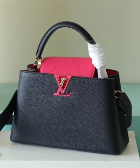 Louis Vuitton Capucines MM Taurillon Black/ Rose Berlingot For Women, Women’s Bags, Shoulder And Crossbody Bags 12.4in/31.5cm LV M59882