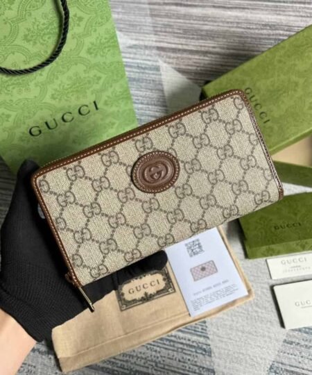 Gucci Ophidia GG Zip Around Wallet With Interlocking G Brown For Men 8in/19cm GG 673003 92TCG 8563