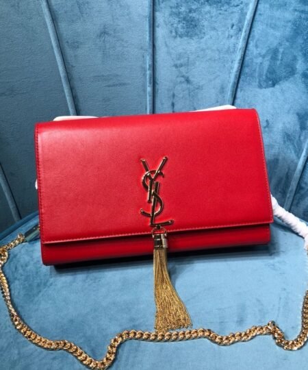 Saint Laurent Kate Medium Chain Bag With Tassel In Grain De Poudre Red For Women 9.4in/24cm YSL