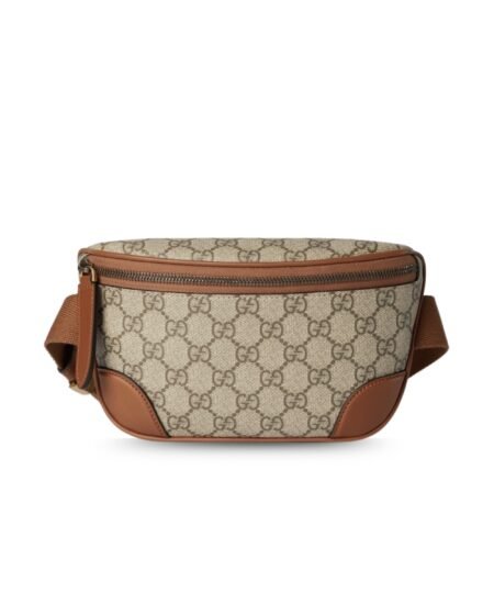 Gucci GG Emblem Small Belt Bag With Web Beige And Dark Brown For Men 9.1in/23cm 821165 FAEEC 9786