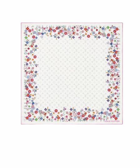 Louis Vuitton LV x TM Monogram Superflat Flowers Square 90 Scarf White For Women M96263