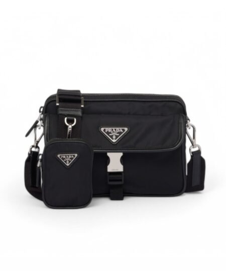 Prada Re-Nylon And Saffiano Leather Shoulder Bag Black For Men 8.7in/22cm 2VH133_2DMH_F0002_V_XMP