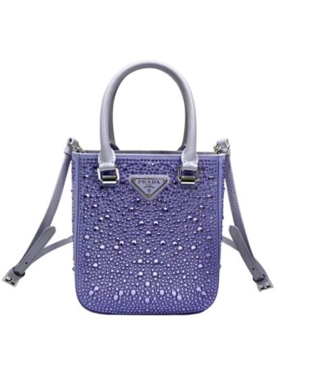 Small Satin Tote Bag With Sparkling Stone In Purple For Women 6.9in/ 17.5cm
