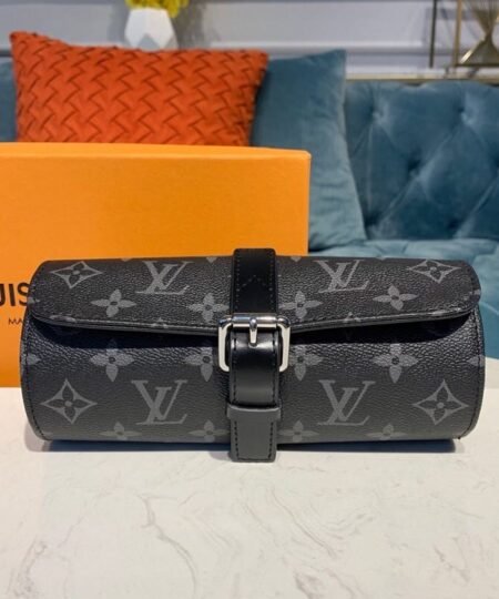 Louis Vuitton 3 Watch Case Monogram Eclipse Canvas For Men, Men’s Bags, Luggage 7.9in/20cm LV M43385