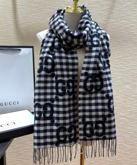Alternative view of Gucci Jacquard Wool Scarf Dark Blue and Ivory Scarf 220cm/86.7in 644365 4G718 4178