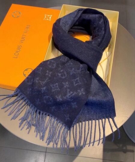 Gucci Wool Stole Pattern Knitted Navy Blue Scarf 180cm/71in