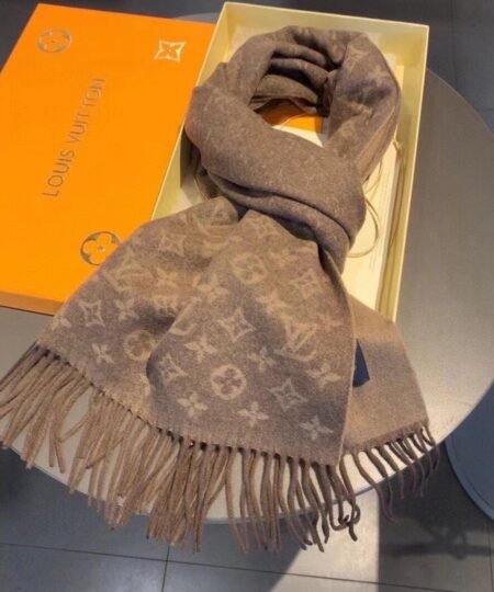 Louis Vuitton Wool Stole Pattern Knitted Brown Scarf 180cm/71in