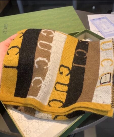 Gucci Wool Multicolor Line in Grey and Yellow Scarf 150cm/71in