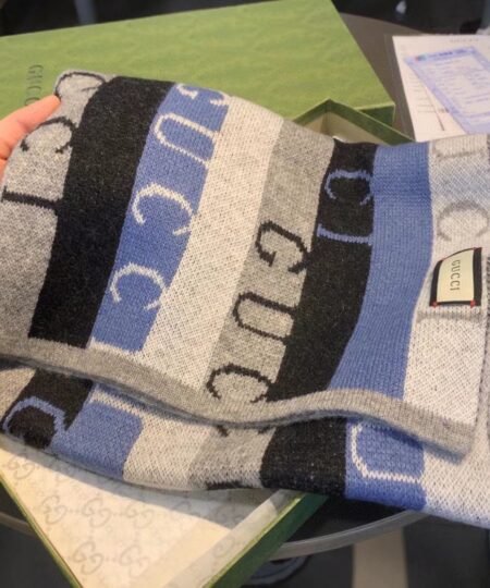 Gucci Wool Multicolor Line in Grey and Blue Scarf 150cm/71in