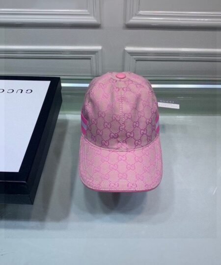 Gucci Original GG Canvas Baseball Hat With Web Pink GG Hat