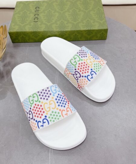 Gucci Men’s GG Slide Sandal With Stars White For Men 407345