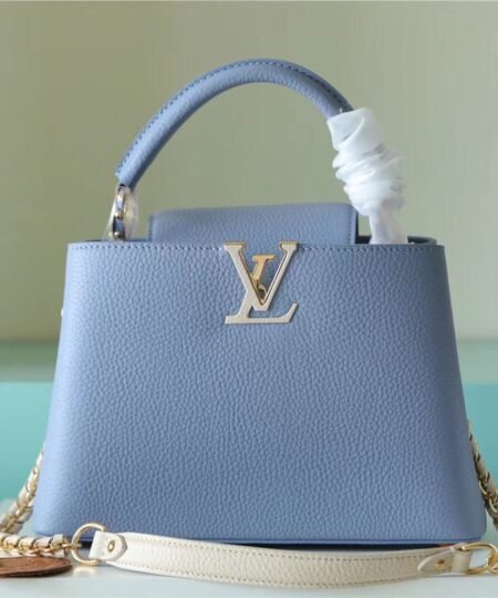 Louis Vuitton Capucines BB Taurillon Light Blue/ Beige For Women, Women’s Bags, Shoulder And Crossbody Bags 10.6in/27cm LV
