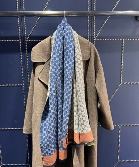 Gucci GG Cotton Jacquard Stole Scarf Blue 79in/200cm