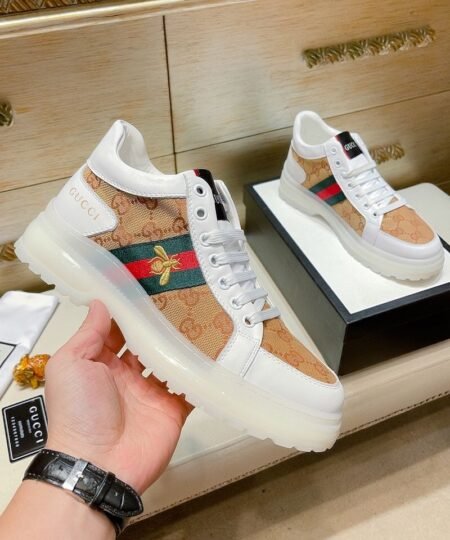 Gucci Men’s GG With Web And Bee High Top Sneaker White For Men