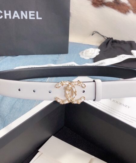 Chanel Belt With Double C Buckle White Gold Toned Hardware Women Belt