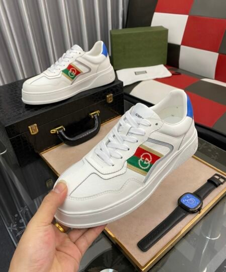 Gucci Men’s Embroidered Logo GG With Web Sneaker White For Men ‎669582