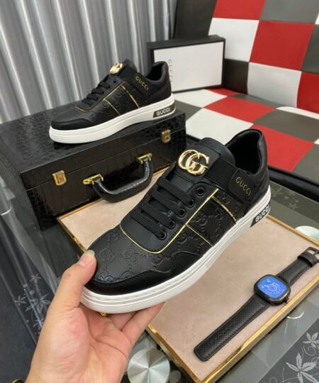 Gucci Men’s GG Embossed Sneaker Loafer With GG Black Gold For Men