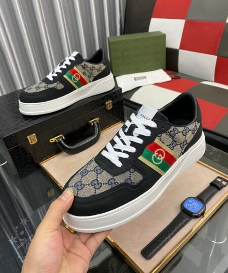 Gucci Men’s GG Embroidered Logo GG With Web Sneaker Black For Men ‎669582