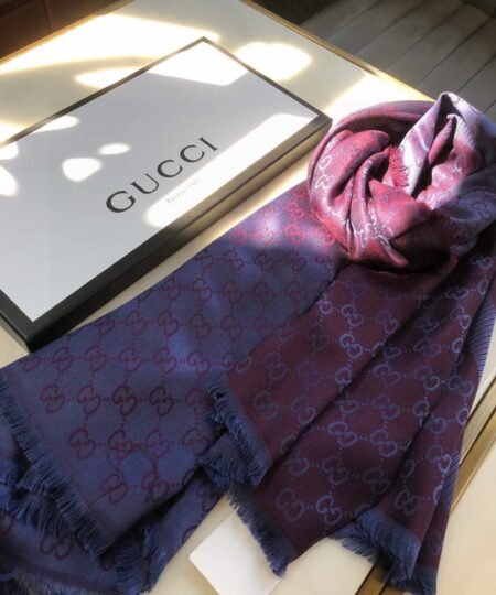 Gucci GG Jacquard Silk Wool Shawl Blue/Purple 55in/140cm
