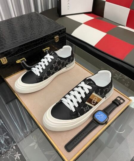 Gucci Men’s GG Embroidery Sneaker With Web Black For Men