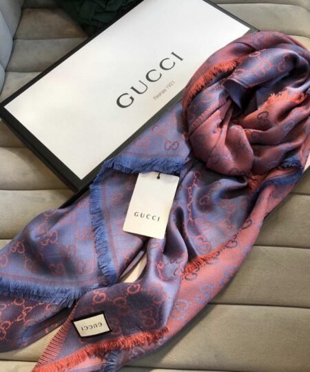 Gucci GG Jacquard Silk Wool Shawl Blue/Orange 55in/140cm