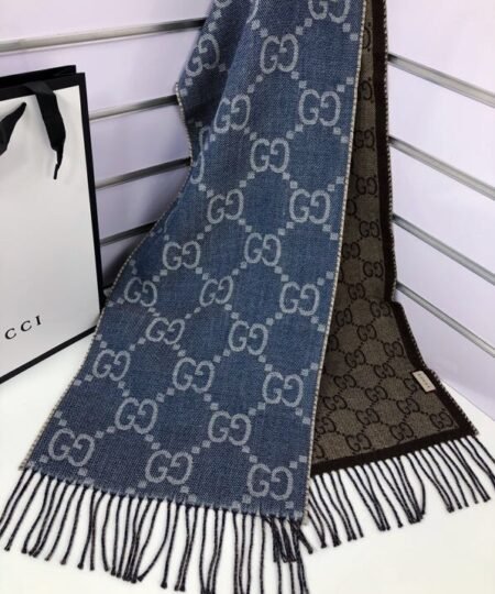 Alternative view of Gucci GG Jacquard Knit Scarf With Tassels Blue/Brown 67in/170cm