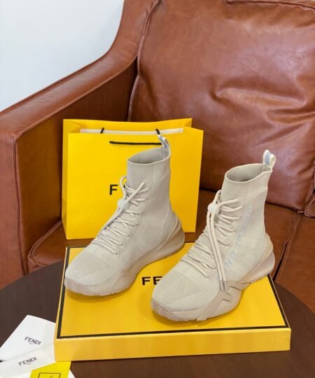 Fendi High Top Sneakers Beige For Men