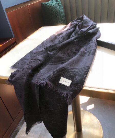 Gucci GG Jacquard Silk Wool Shawl Black 55in/140cm