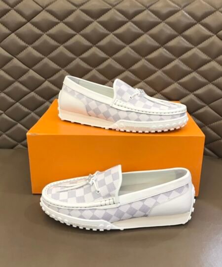 Louis Vuittion LV Racer Moccasin White Checkered Pattern For Men LV