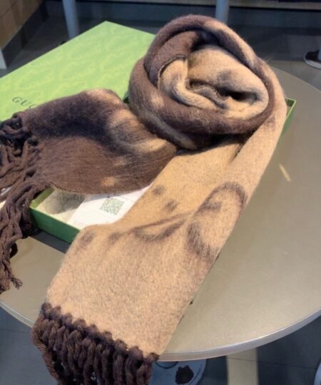 Alternative view of Gucci GG Cashmere Jacquard Scarf Brown 87in/220cm