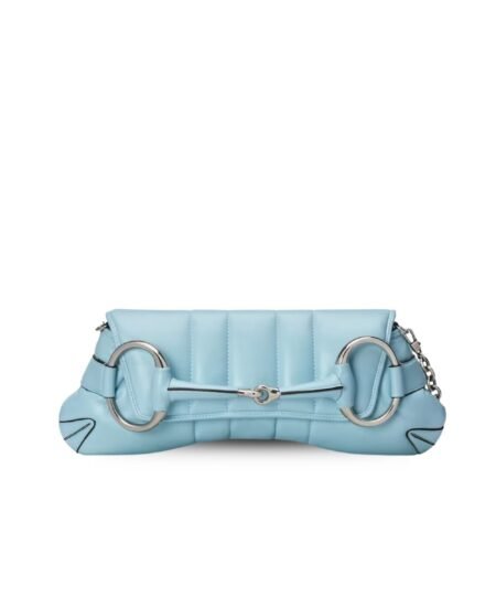 Gucci Horsebit Chain Medium Shoulder Bag Light Blue For Women 15 Inches/ 38 Cm 764255 AACU1 4811
