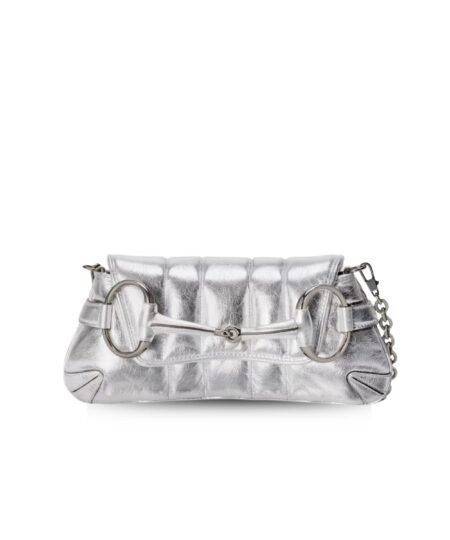 Gucci Horsebit Chain Small Shoulder Bag Silver For Women 10.6 Inches/ 27 Cm 764339 AACY5 8106