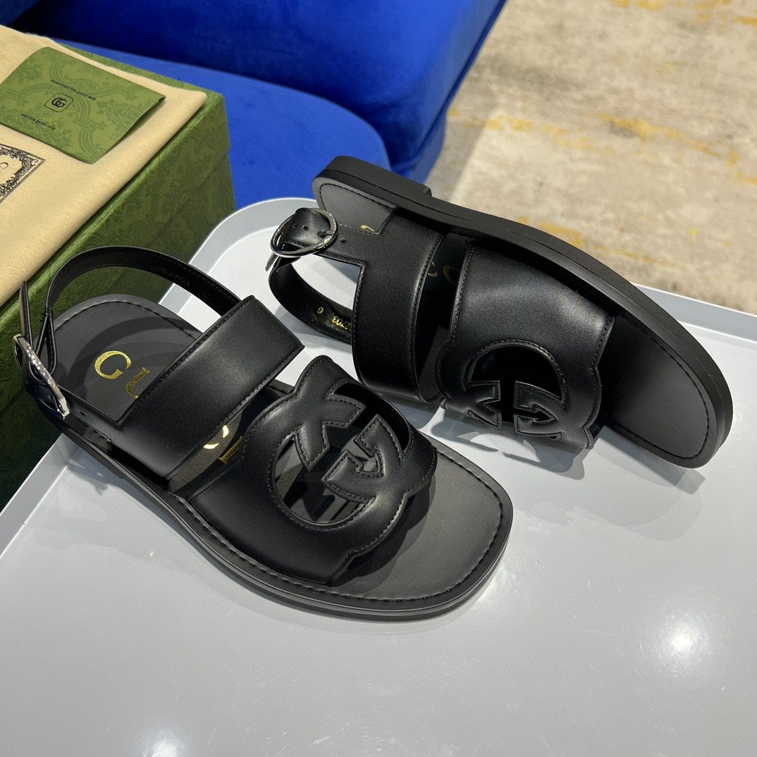 Gucci Interlocking-G Sandal Black For Men 723627 US000 1000 - Image 6