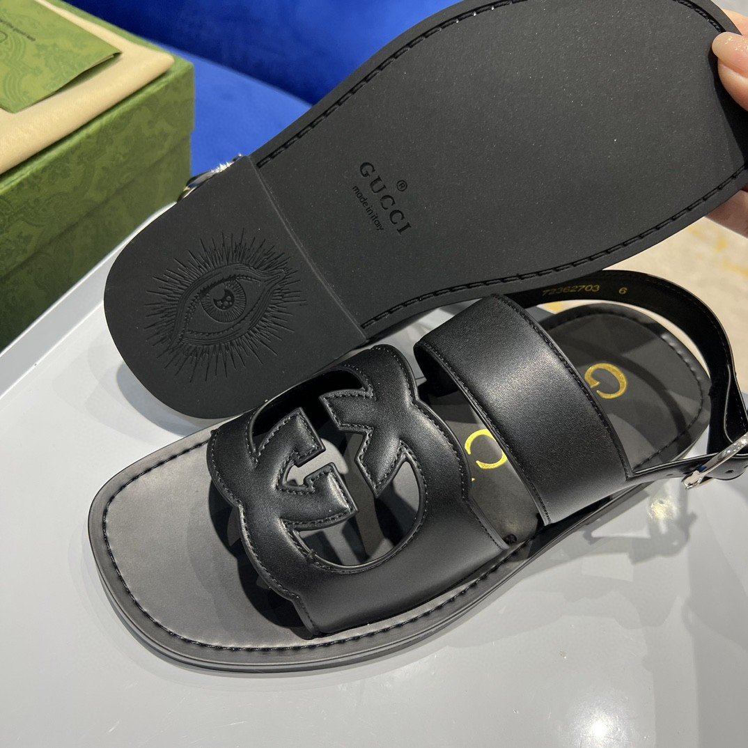 Gucci Interlocking-G Sandal Black For Men 723627 US000 1000 - Image 9