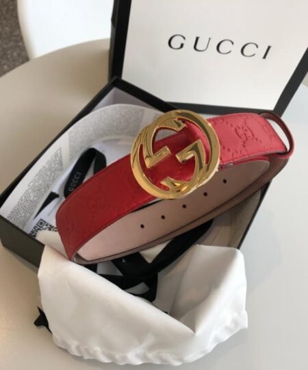 Gucci Signature Belt Red/Cream GG, Women Belt 370543