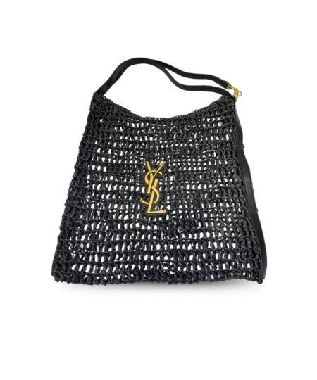 Saint Laurent Oxalis Bag In Raffia Macramé Black For Women 15.7 Inches/ 40 Cm 781289GAAEA1000