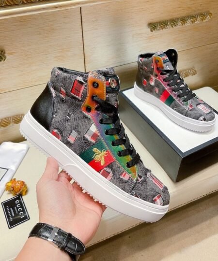Gucci Men’s Basket Jean’s High Top With Bee Sneaker Black For Men