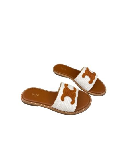 Celine Lympia Flat In Raffia White For Women