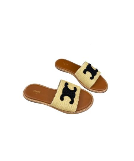 Celine Lympia Flat In Raffia Beige For Women