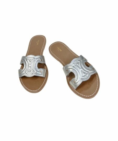 Celine Triomphe Mule In Metalized Sliver Tone For Women 352413093C.36PN