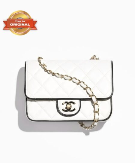 [True-to-ORIGINAL] Chanel Mini Flap Bag White/Black 7.7in/19.5cm For Women AS5151-B19381-NAFJQ