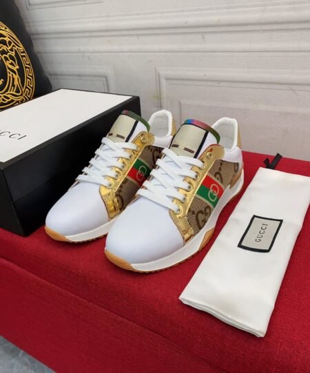 Gucci Men’s GG Sneaker With GG Embroidery And Web White Gold For Men