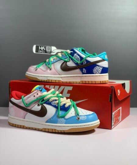 Nike SB Dunk Low Top Pink White Blue With Brown Nike Swoosh Sneaker For Men, Men’s Shoes