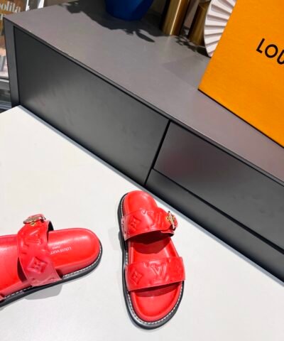 Louis Vuitton Women’s Bom Dia Flat Mule Red For Women LV