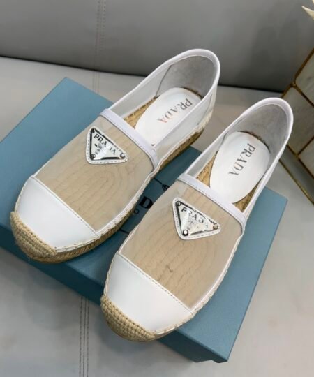 Prada Mesh And Nappa Espadrilles White For Women 0.8in/20mm PRD