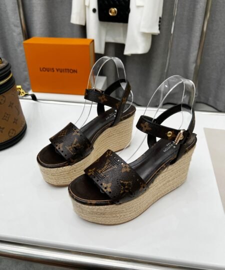 Louis Vuitton Women’s Starboard Wedge Sandal Black And Brown For Women LV